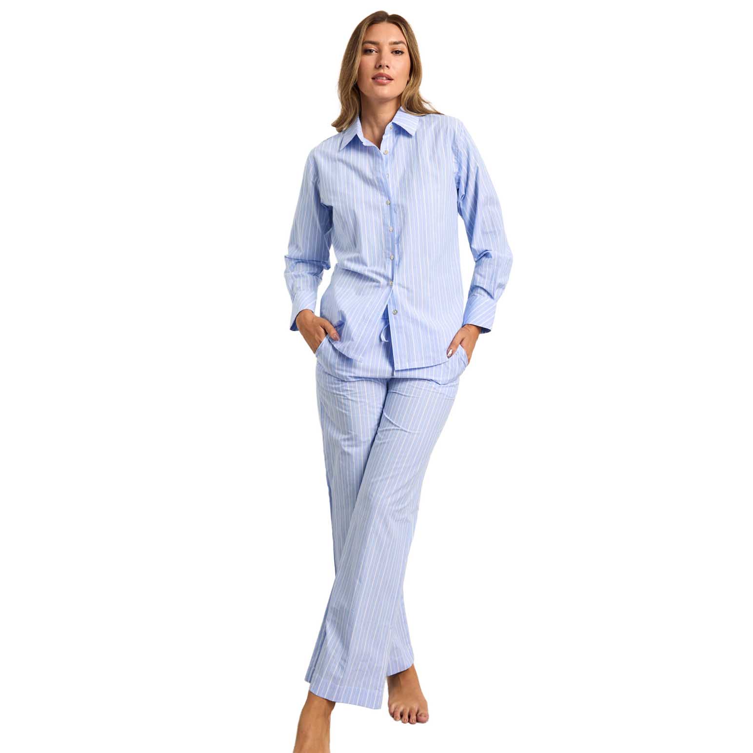Cottonreal Deluxe Yarndye Chalk Stripe Boyfriend Lounger Pj Set